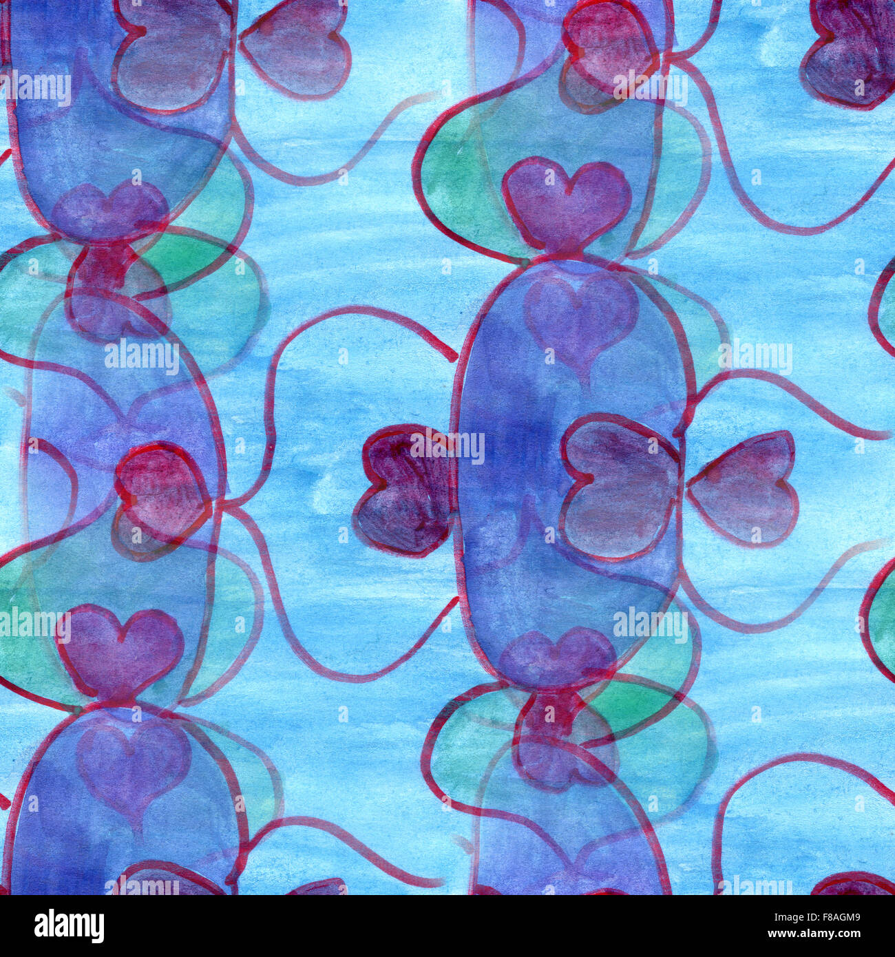 Aquarell Blumen Musterdesign blau rot Tapete Textur Stockfoto