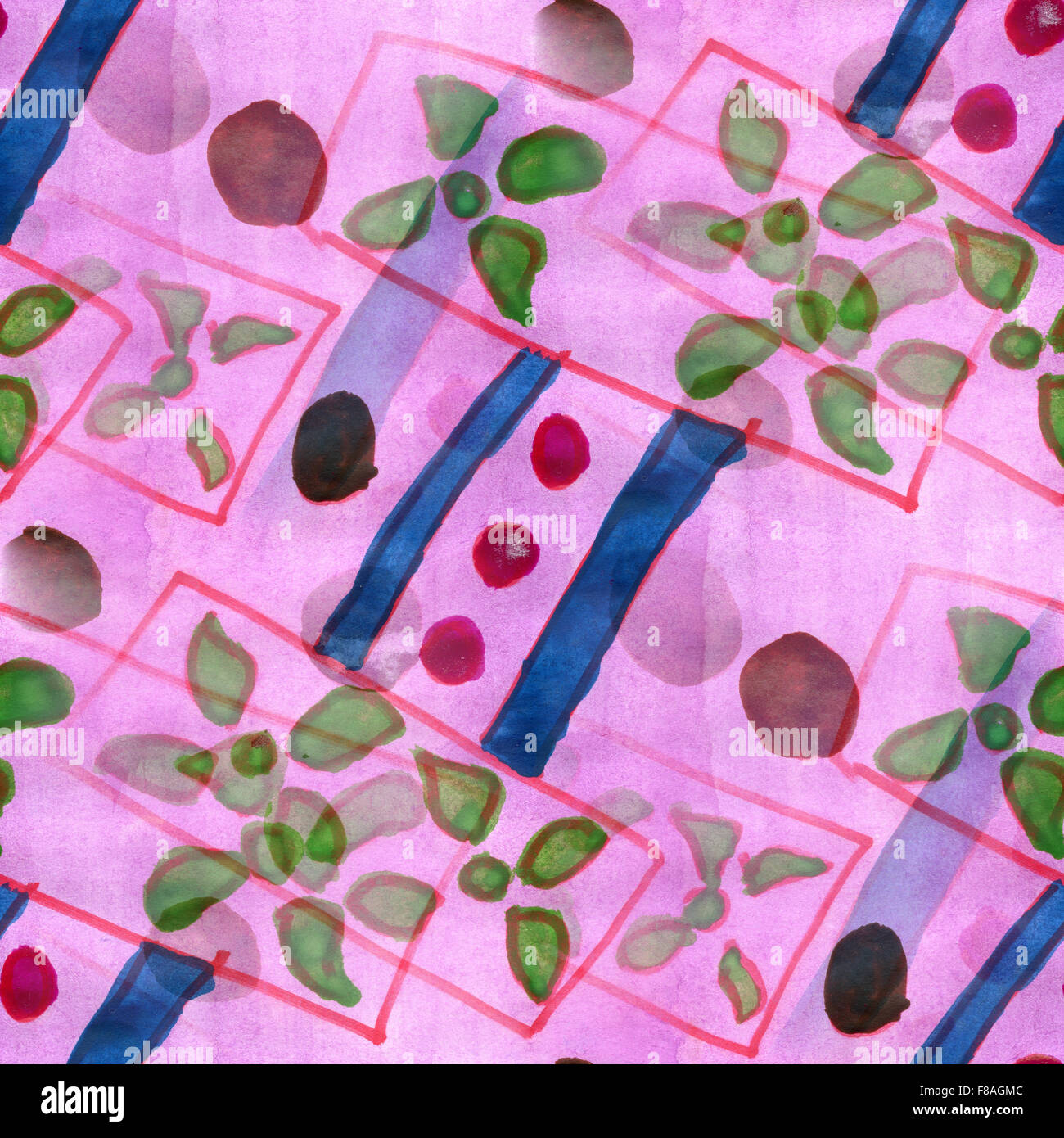 Rosa Blüten Musterdesign Hintergrund Aquarell Stockfoto