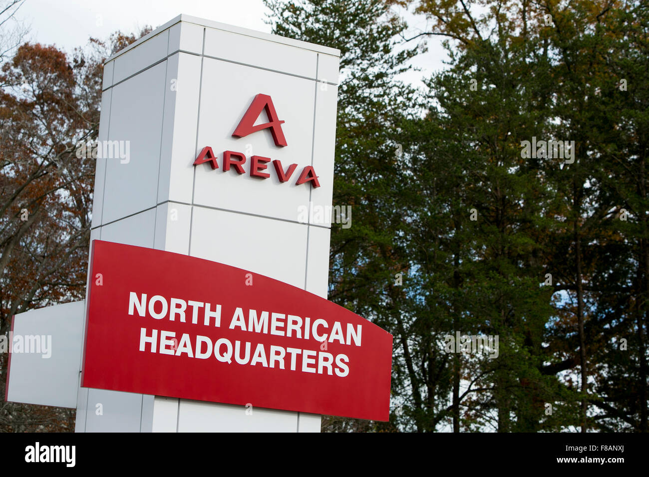 Ein Logo Zeichen außerhalb der nordamerikanischen Hauptsitz von Areva in Charlotte, North Carolina am 28. November 2015. Stockfoto