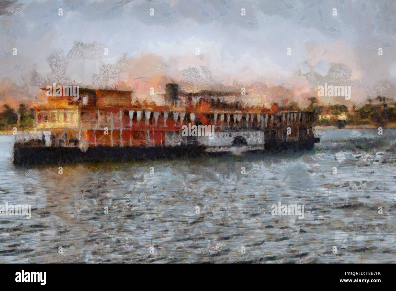 Bild von einem Dampfschiff auf dem Nil in Ägypten. Stockfoto