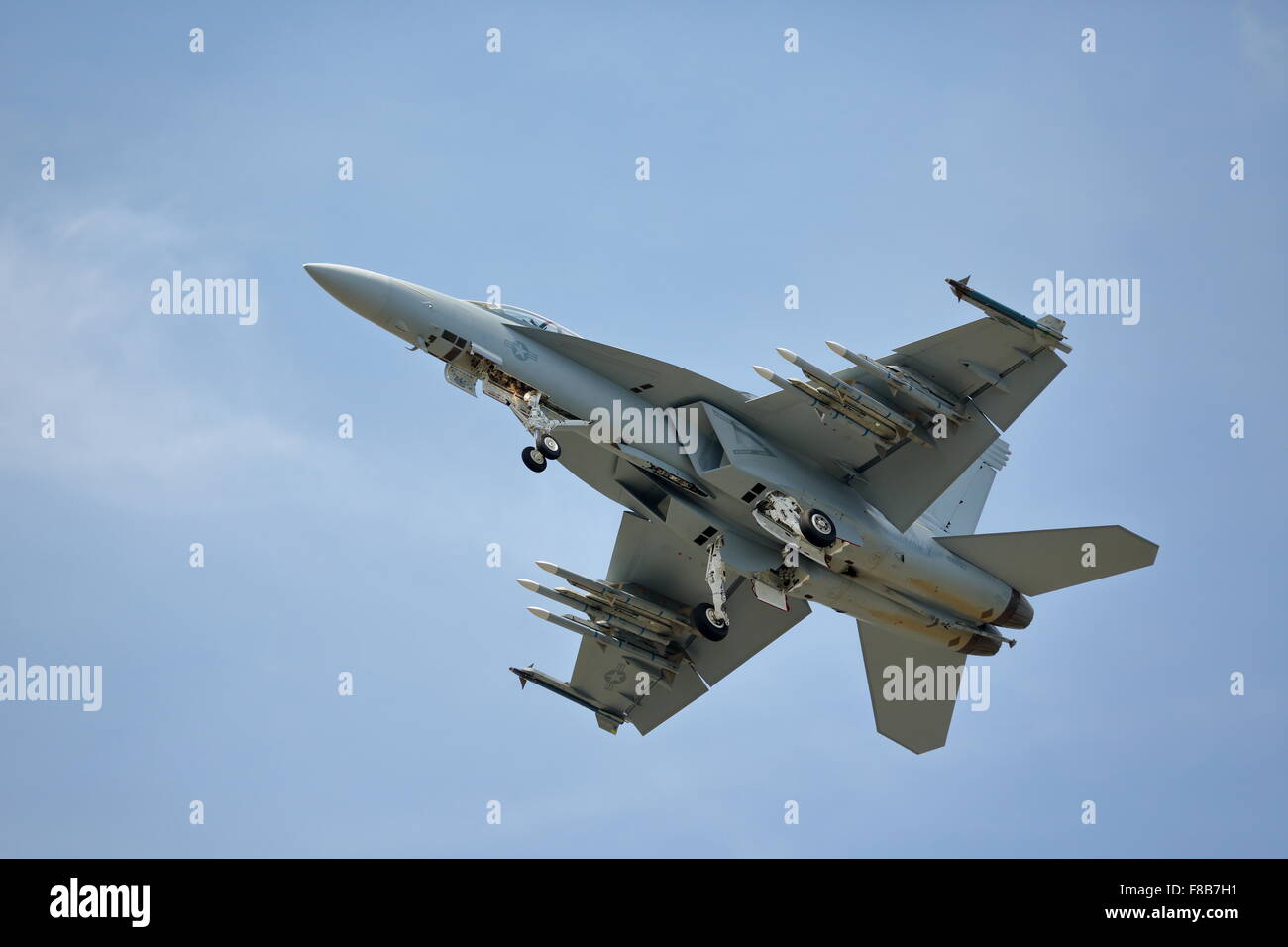 Boeing F/A-18E/F Super Hornet in Farnborough International Air Show 17. Juli 2014 Stockfoto