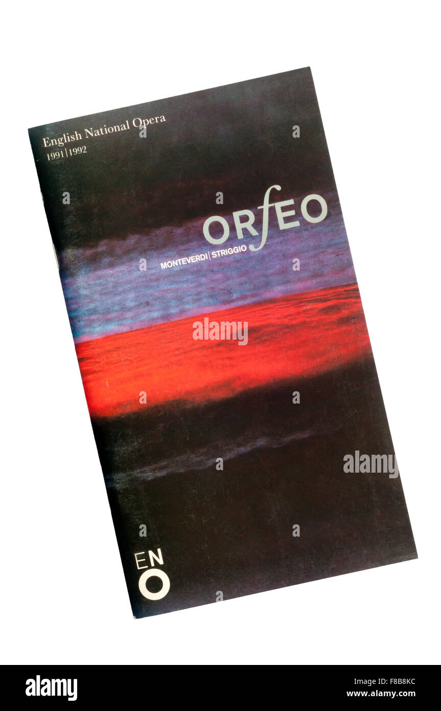Programm für die 1992 English National Opera Produktion von Orfeo von Claudio Monteverdi im The London Coliseum. Stockfoto