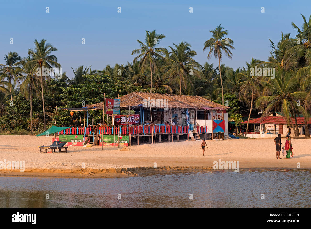 Strand-Hütte Restaurant Colva Beach Goa Indien Stockfoto