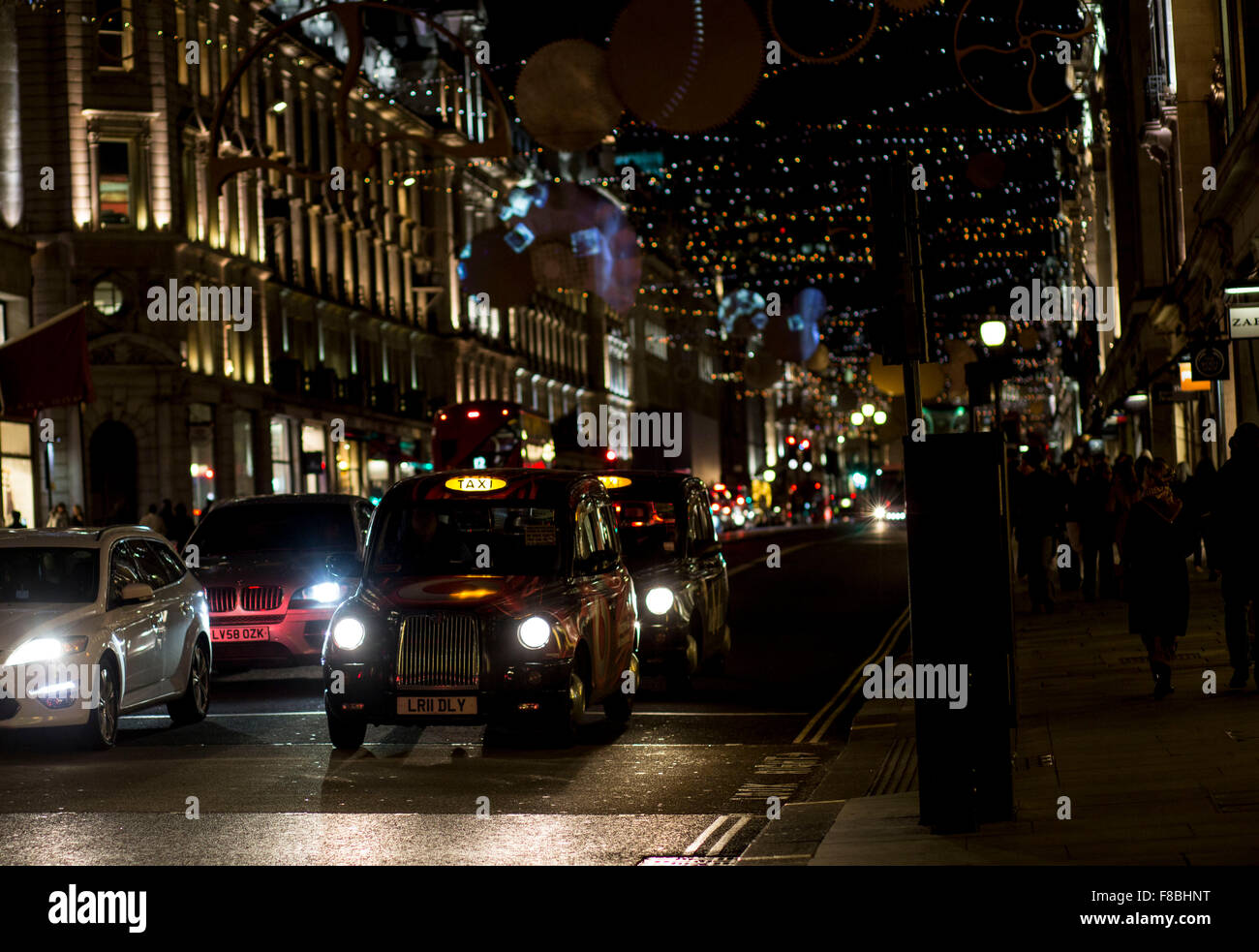 Lichter anzeigen Weihnachten Taxi Taxi zu mieten Stockfoto