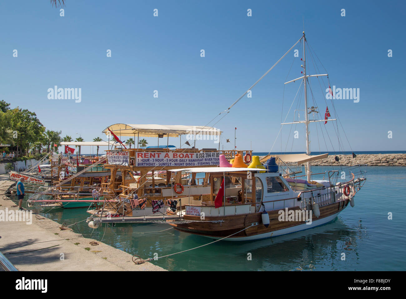 Boote im Hafen, Seite, Seite Belediyesi, Antalya, Türkei Stockfoto