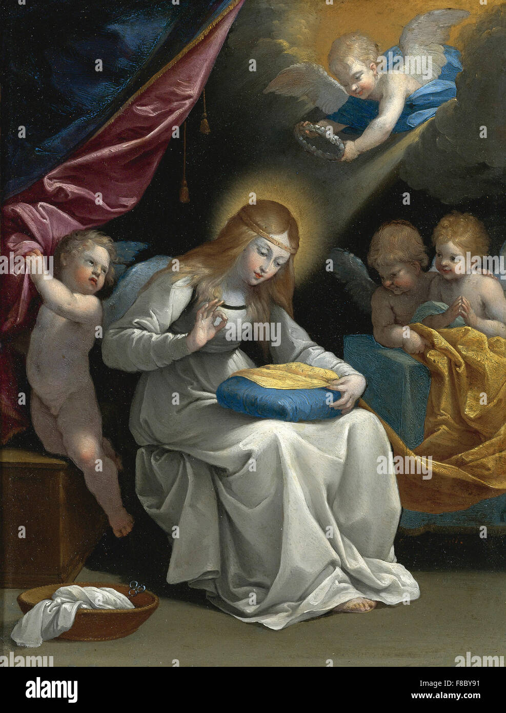 Guido Reni - The Virgin nähen, begleitet von vier Engeln, bekannt als la Couseuse Stockfoto