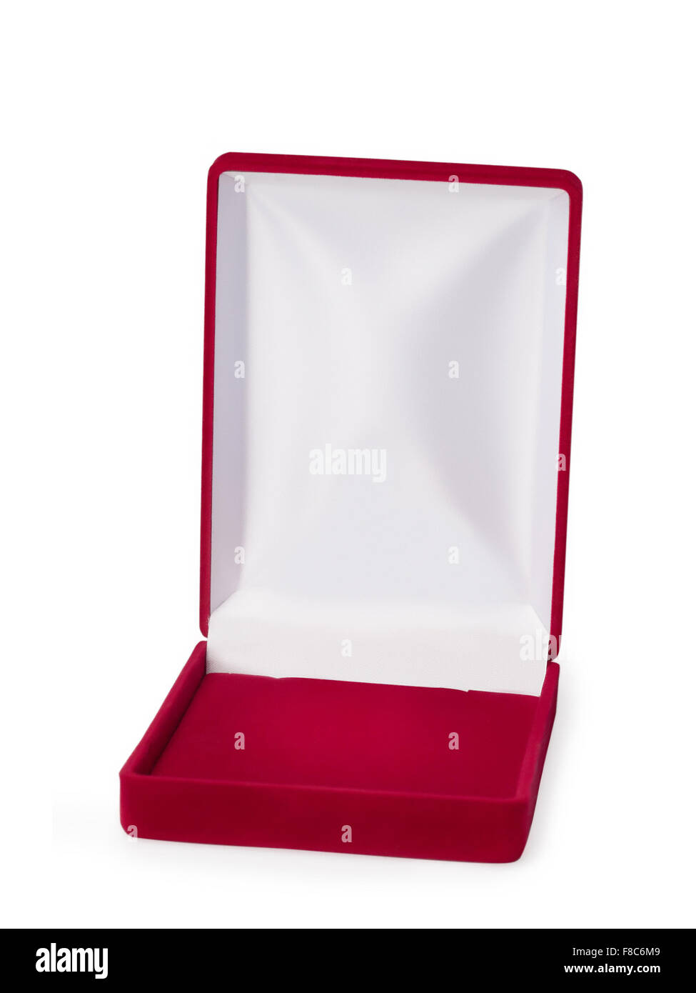 Rote Box für Award oder Schmuck isoliert auf weiss mit Beschneidungspfad Stockfoto