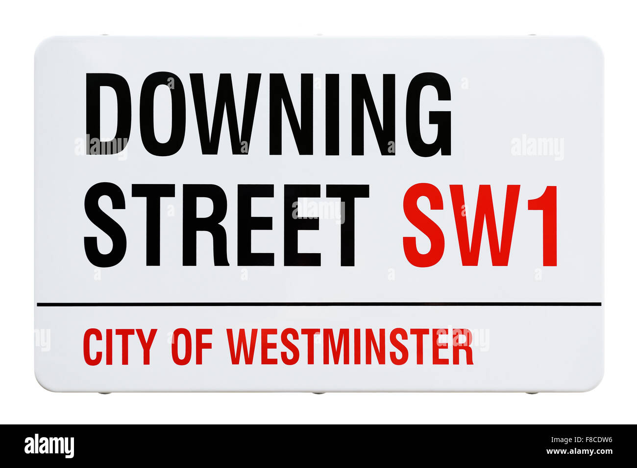 Straßenschild Downing Street, London, UK. Schneiden Sie aus. Stockfoto