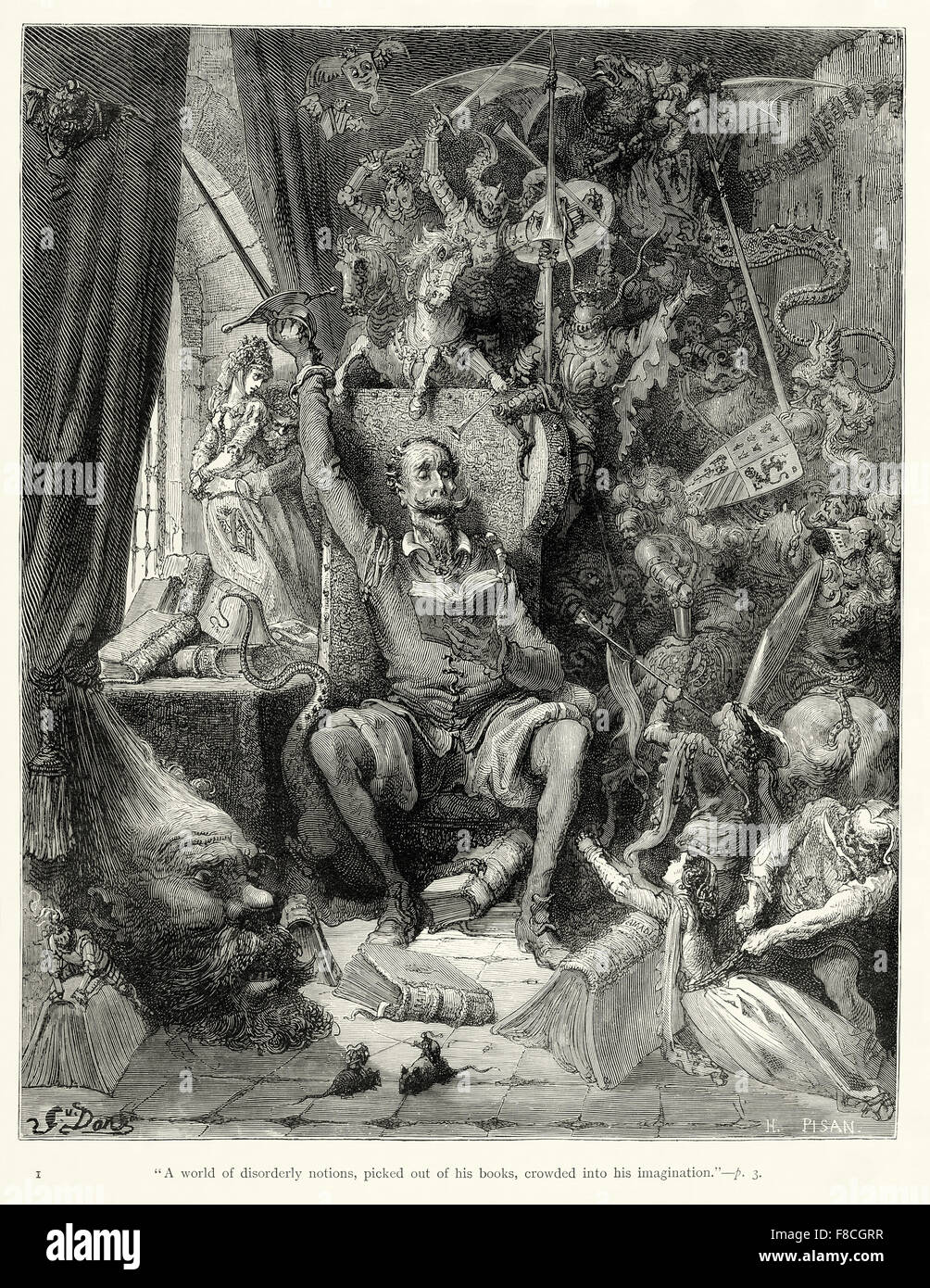 DON Quijote Illustration des französischen Künstlers Gustave Dore Stockfoto