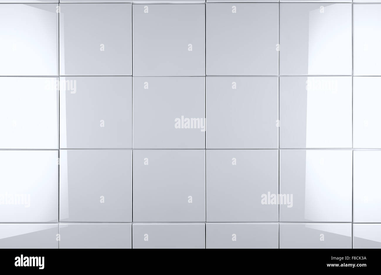 Weiße Fliese Wand 3D-Hintergrund Stockfoto