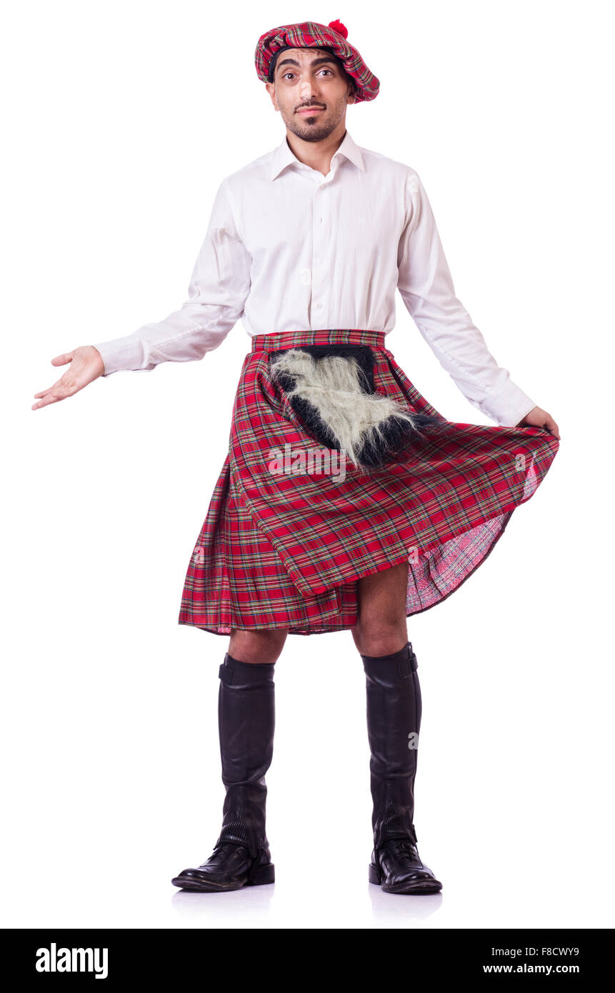 Schottische Traditionen Konzept mit Kilt tragende person Stockfoto