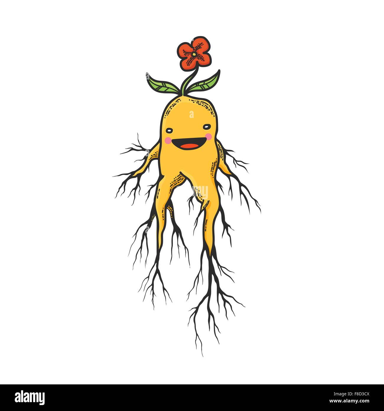 Vektor-Illustration der niedlichen Mandrake Wurzeln Zeichentrickfigur, Isolated on White Background Stock Vektor