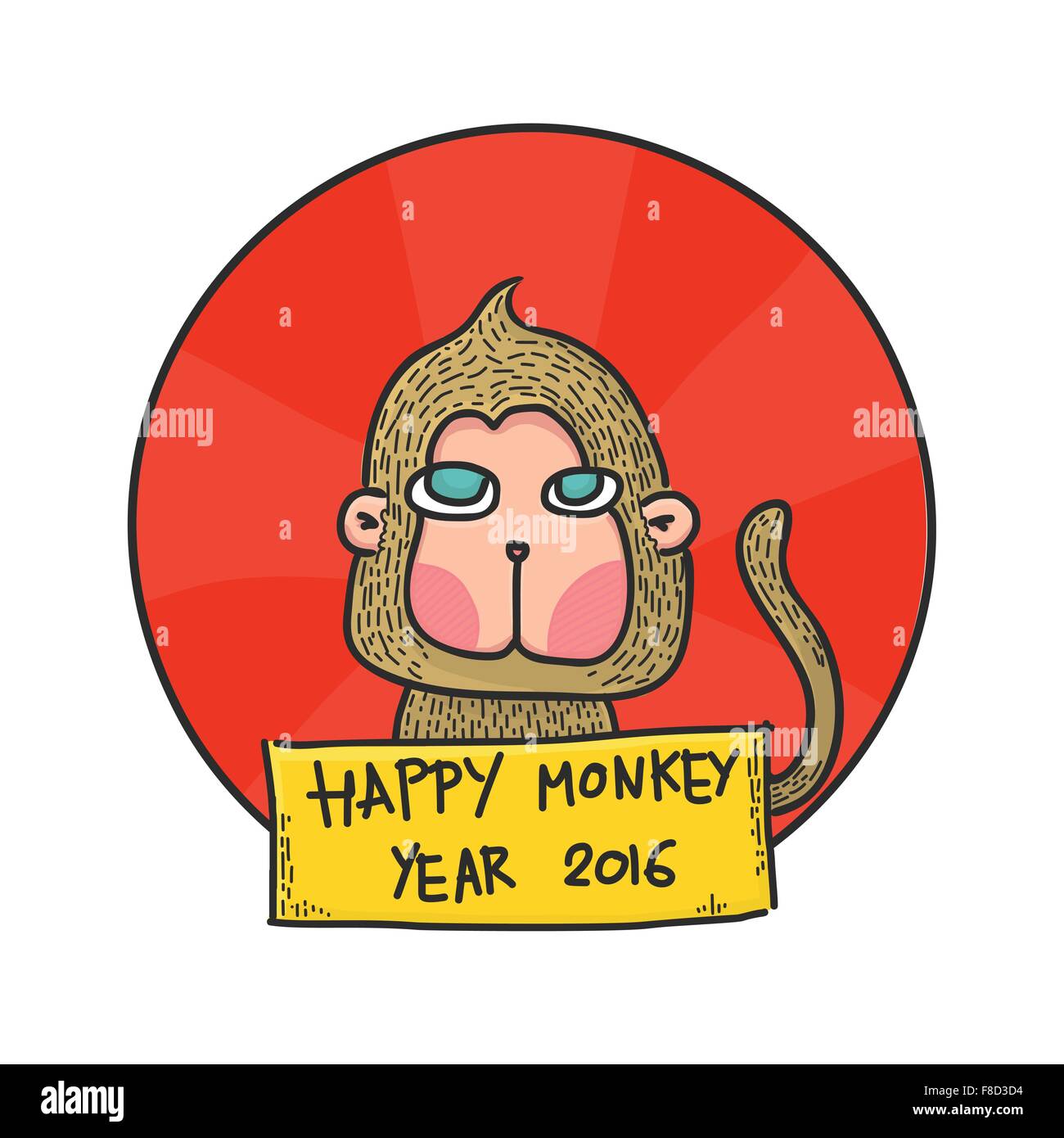 Vektor-Illustration von Hand gezeichnet Affe Charakter für Neujahr 2016 Stock Vektor
