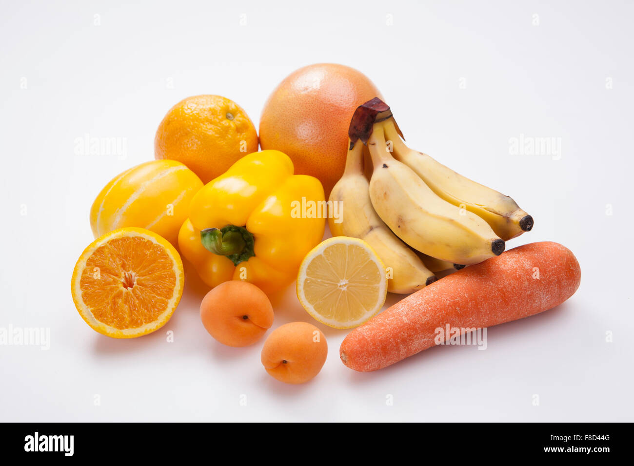 Kombination von gelb und orange Farbe von Obst und Gemüse Stockfoto