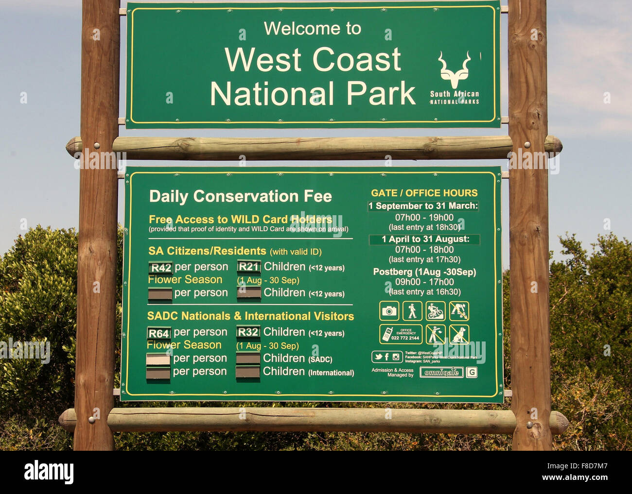 West Coast Nationalpark Zeichen in der Western Cape in Südafrika Stockfoto