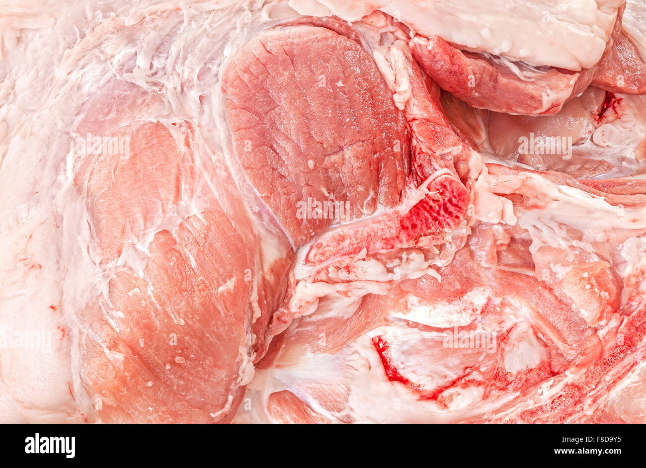Extreme Nahaufnahme Bild von frischem Schweinefleisch Bein. Stockfoto