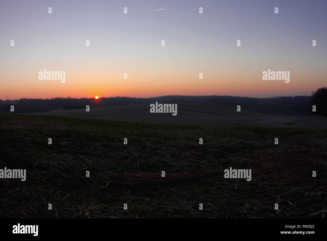 Sonnenaufgang in der Nähe von Monkton, Maryland Anfang Dezember Stockfoto