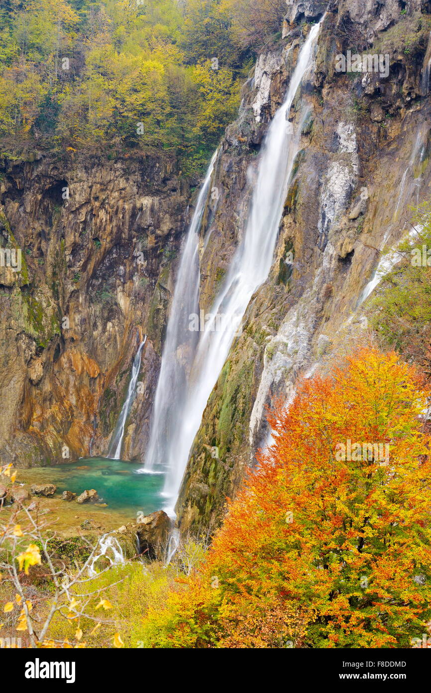 Der große Wasserfall, Veliki slap, Nationalpark Plitvicer Seen, Kroatien, UNESCO Stockfoto