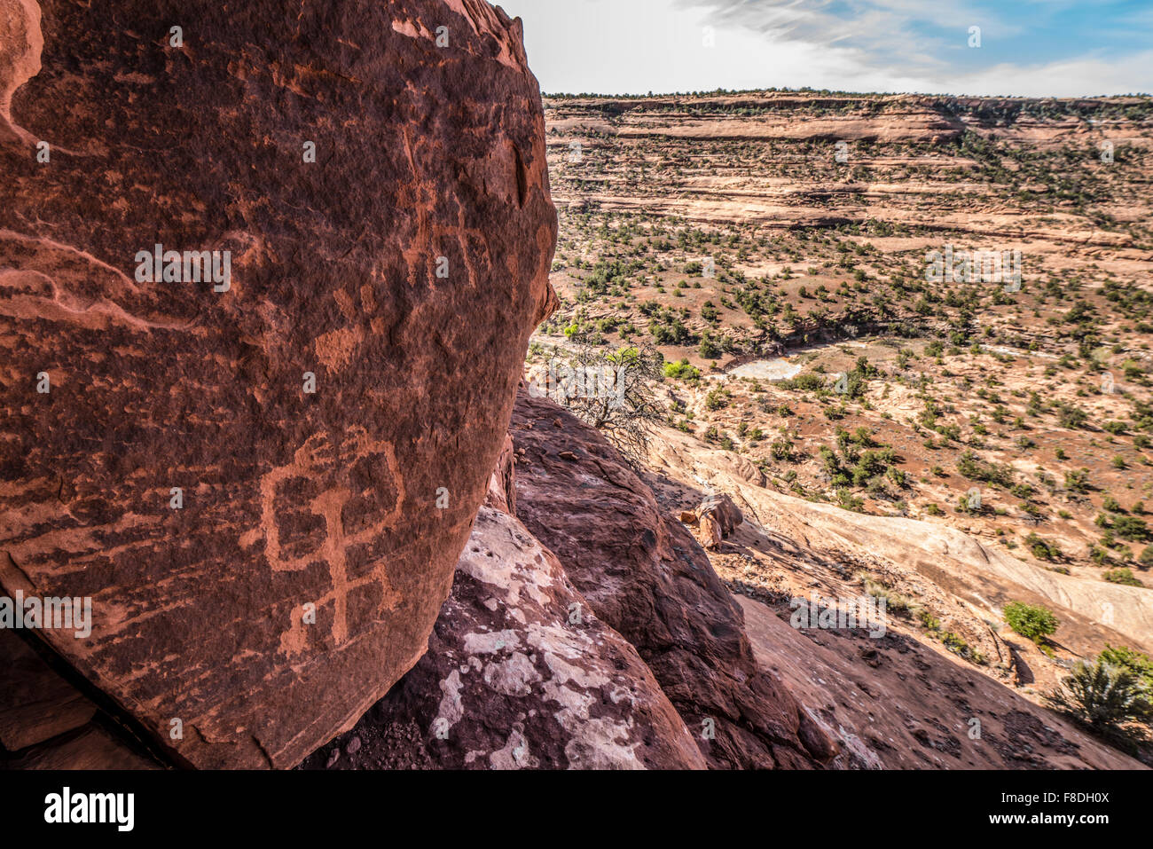 Uralte Puebloan Petroglyphen, alte Felsmalereien, Souhtern Utah vorgeschlagen Wilderness Park Stockfoto