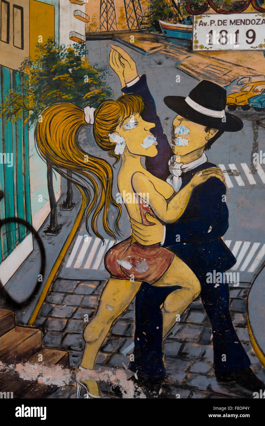 Tango-Zeichen in berühmten Straße Caminito in La Boca, Buenos Aires Stockfoto