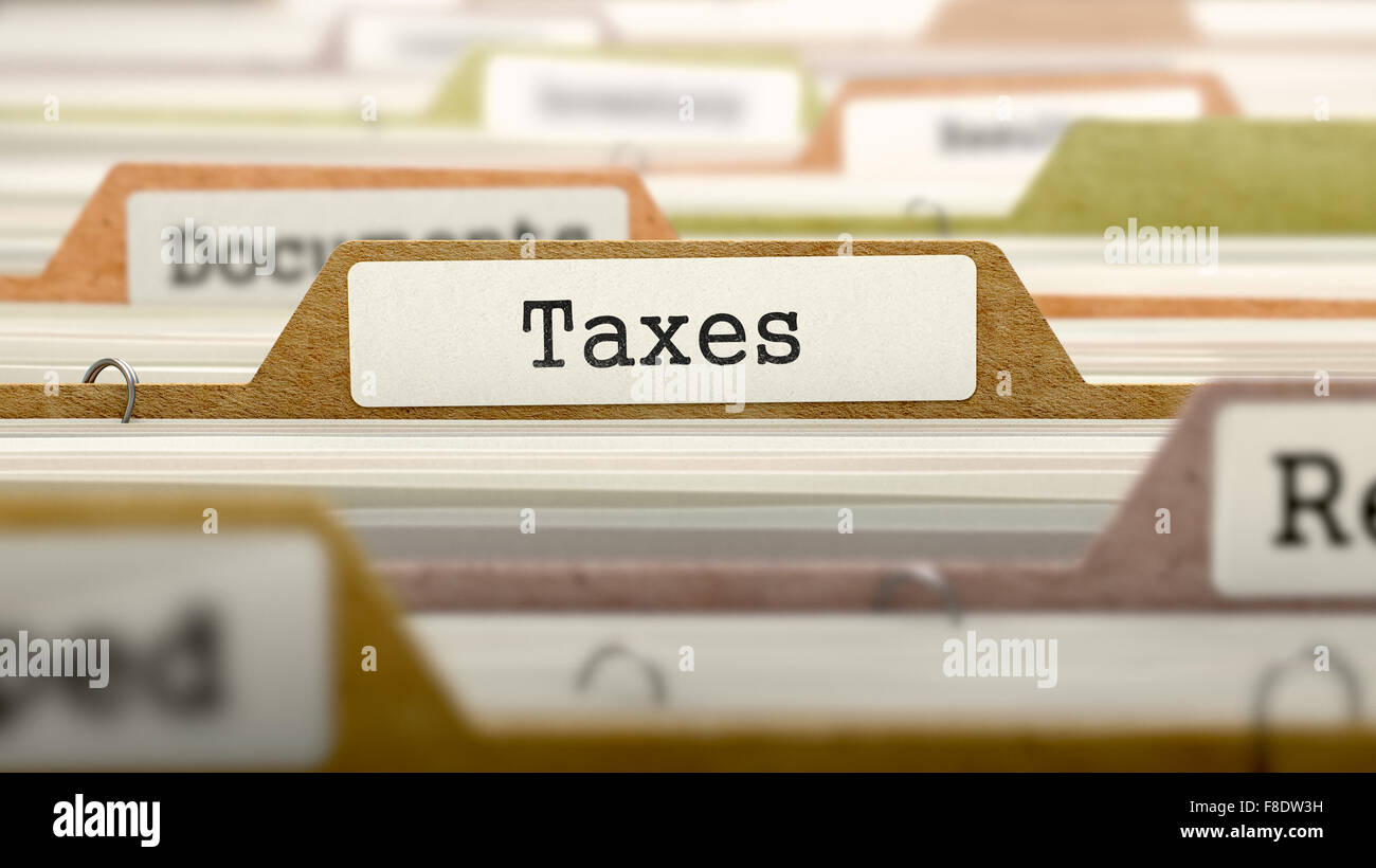 Steuern-Konzept auf Ordner registrieren. Stockfoto