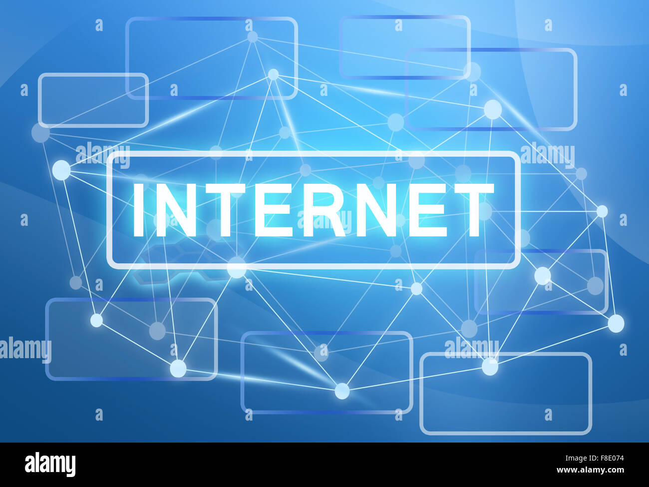 Netzwerk-Technik-Kommunikation. Rechtecke auf blauem Hintergrund Stockfoto