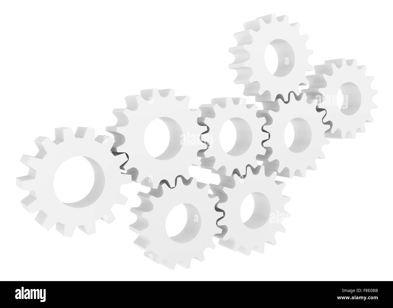 COG Wheel Gear Mechanismus Nahaufnahme. Weißem Hintergrund Stockfoto