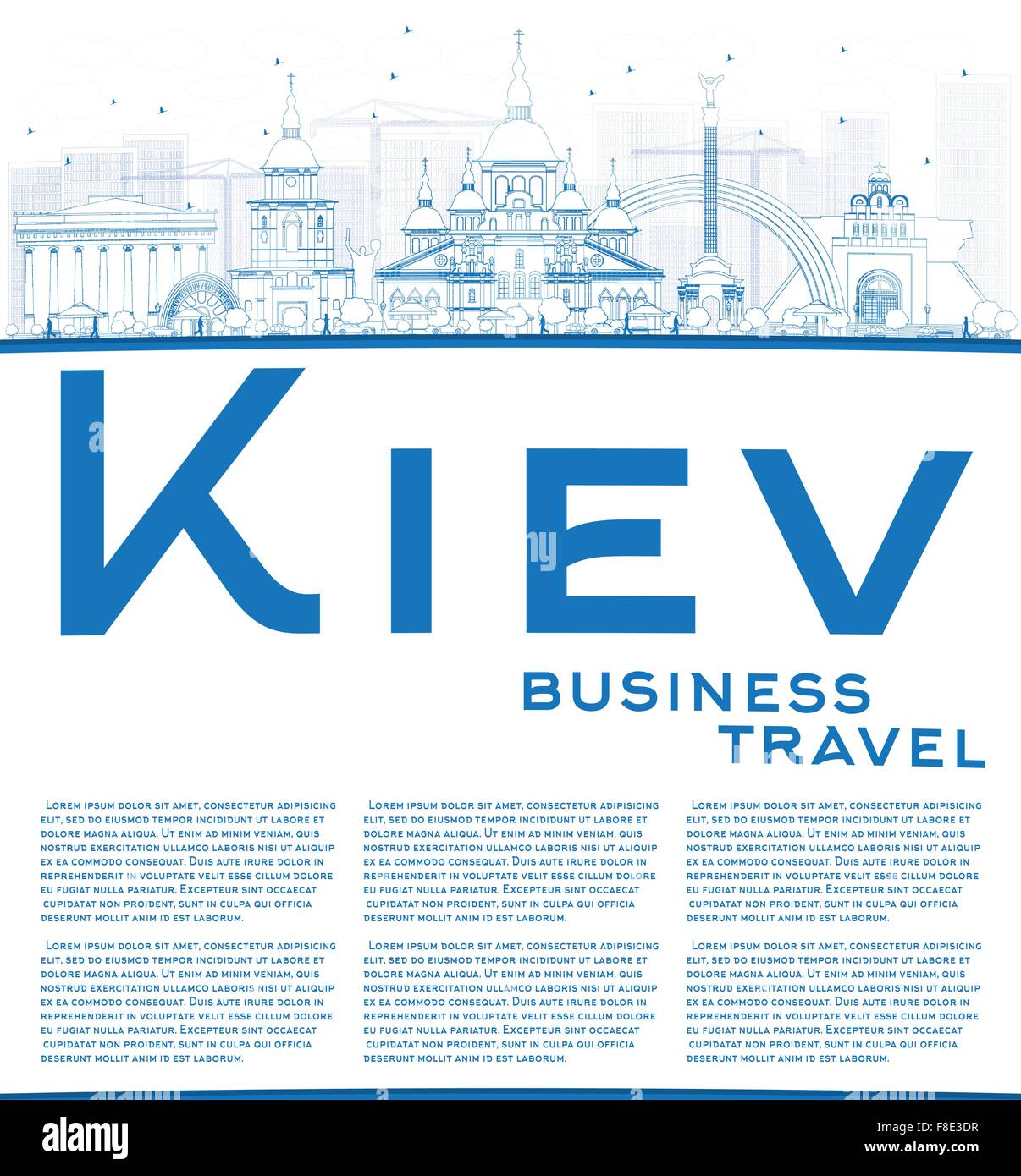 Umriss Kiew Skyline mit blauen Wahrzeichen. Vektor-Illustration. Business-Reisen und Tourismus-Konzept mit Platz für Text. Stock Vektor