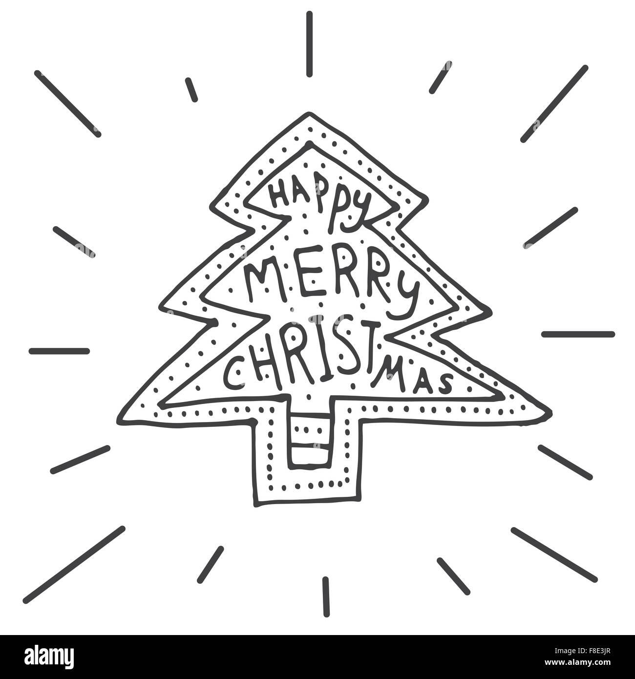 Frohe Weihnachten Hintergrund mit Hand-Schriftzug und Weihnachtsbaum. Vektor-Illustration. Neujahr-Konzept für Party Flyer, banner Stock Vektor