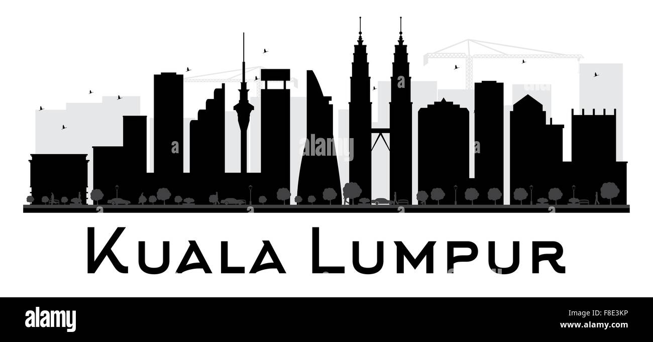 Kuala Lumpur City Skyline schwarz-weiß Silhouette. Vektor-Illustration. Einfache flache Konzept für Tourismus Präsentation, banner Stock Vektor