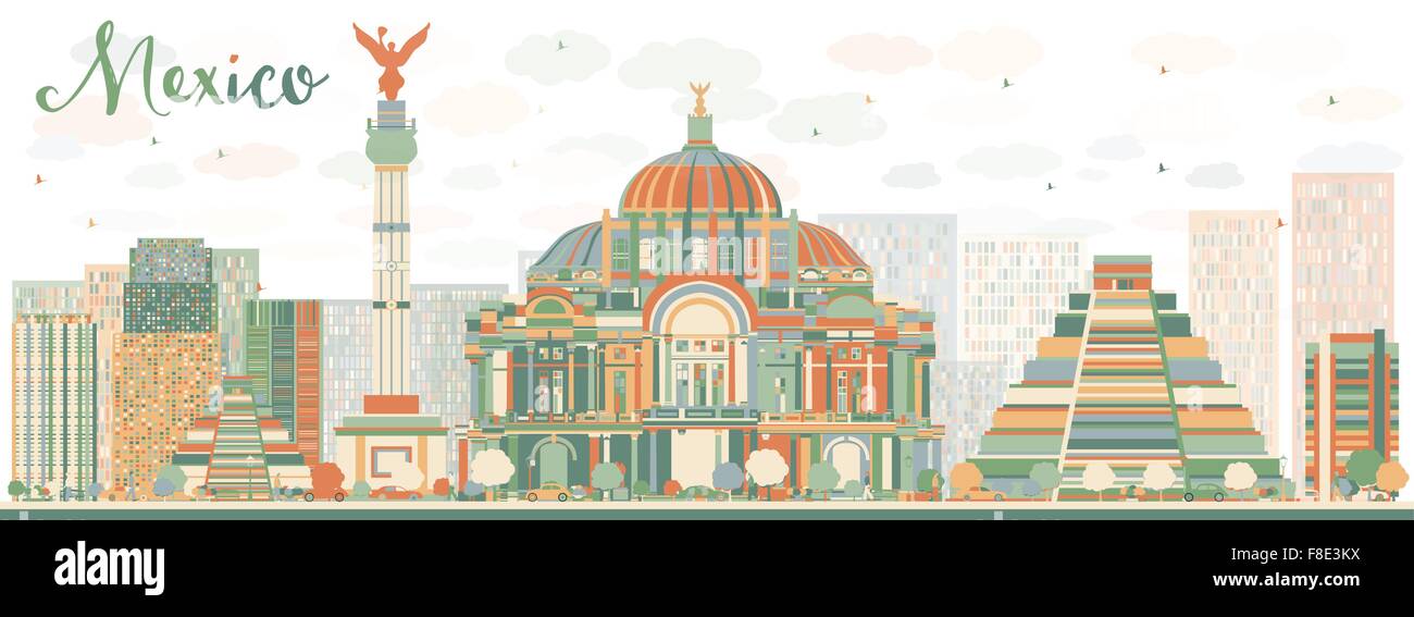 Abstrakte Skyline von Mexiko mit Farbe Wahrzeichen. Vektor-Illustration. Business-Reisen und Tourismus-Konzept mit historischen Gebäuden. Stock Vektor