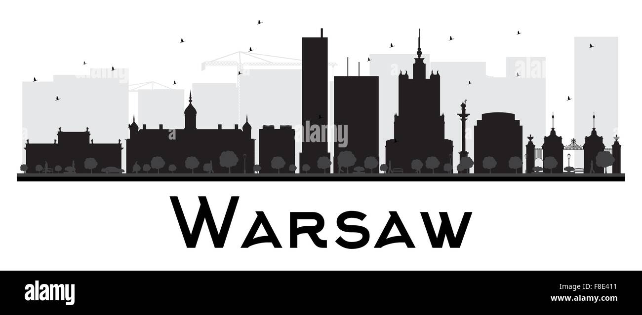 Warschau Stadt Skyline schwarz-weiß Silhouette. Vektor-Illustration. Einfache flache Konzept für Tourismus Präsentation, banner Stock Vektor