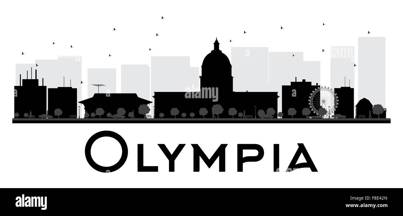 Olympia-Stadt Skyline schwarz-weiß Silhouette. Vektor-Illustration. Einfache flache Konzept für Tourismus Präsentation, banner Stock Vektor