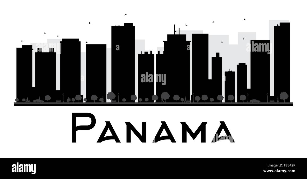 Panama-Stadt Skyline schwarz-weiß Silhouette. Vektor-Illustration. Einfache flache Konzept für Tourismus Präsentation, banner Stock Vektor