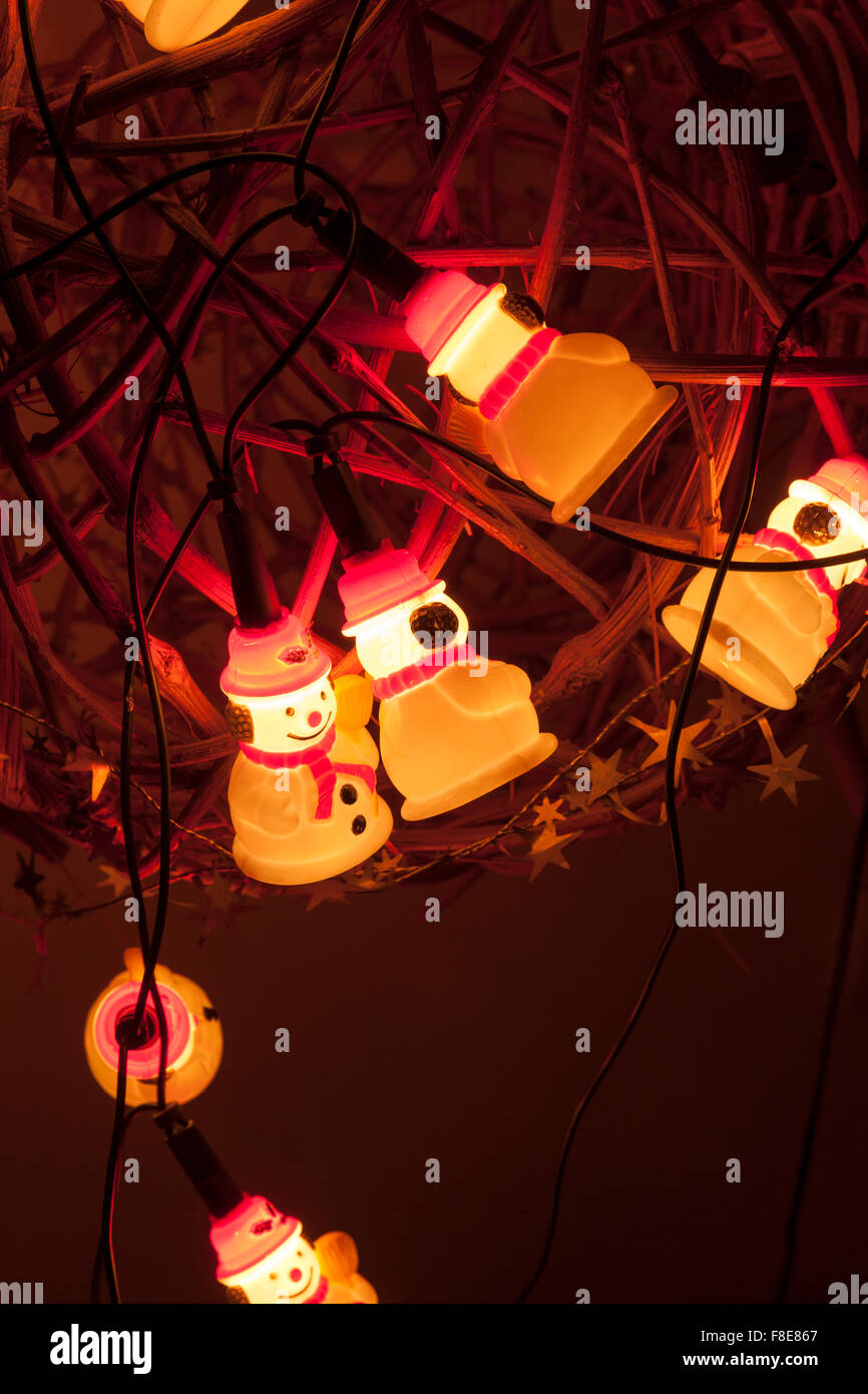 Schnee-Mann-Leuchtmittel, Weihnachtsdekoration Stockfoto