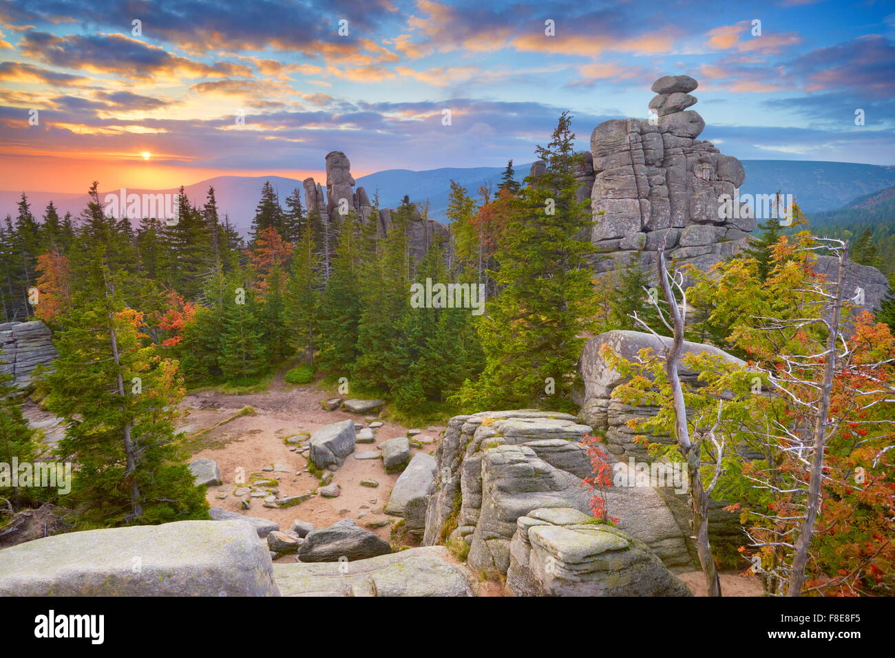 Der Nationalpark Riesengebirge, Rock Formation "Pielgrzymy" Polen, Europa Stockfoto