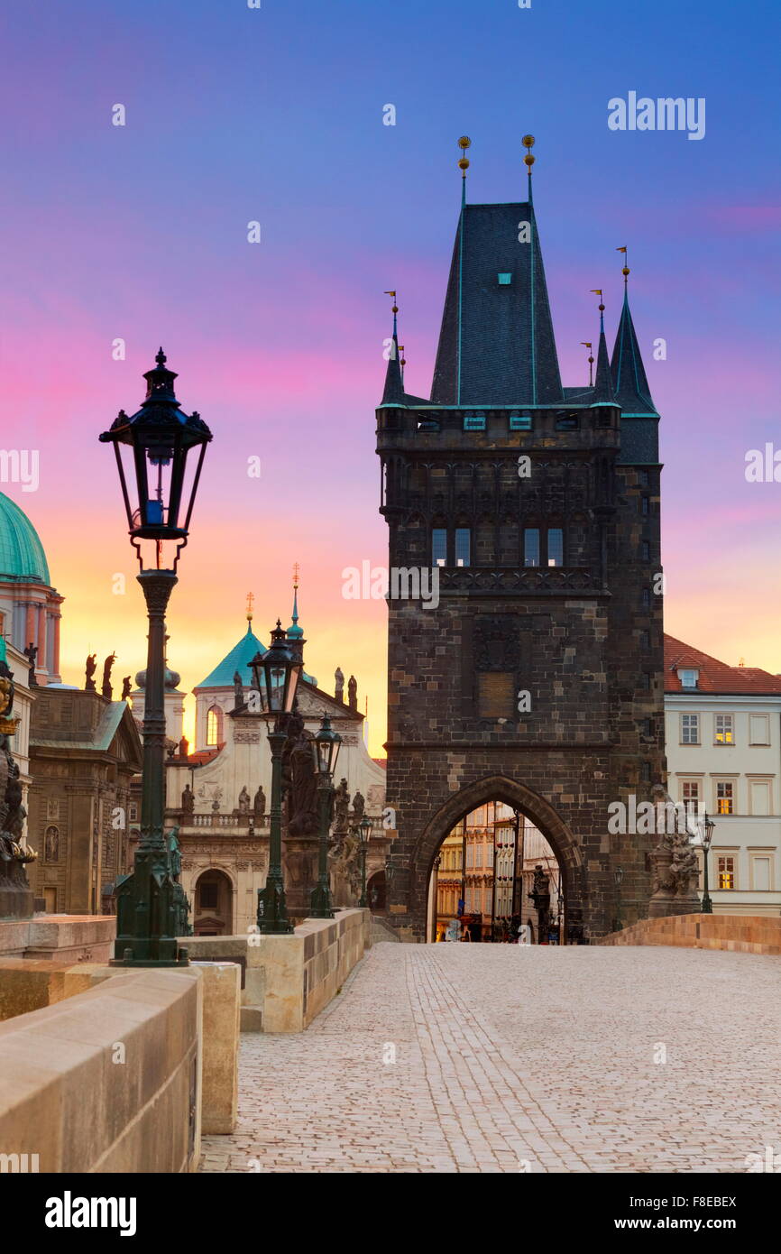 Altstädter Brückenturm, Karlsbrücke, Prag, Tschechische Republik, UNESCO Stockfoto