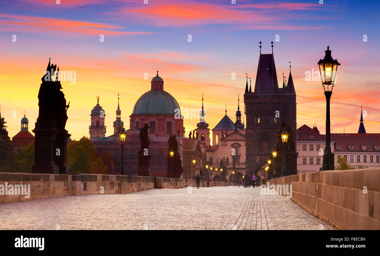 Prager Altstadt Skyline, Charles Bridge, Tschechische Republik, UNESCO Stockfoto