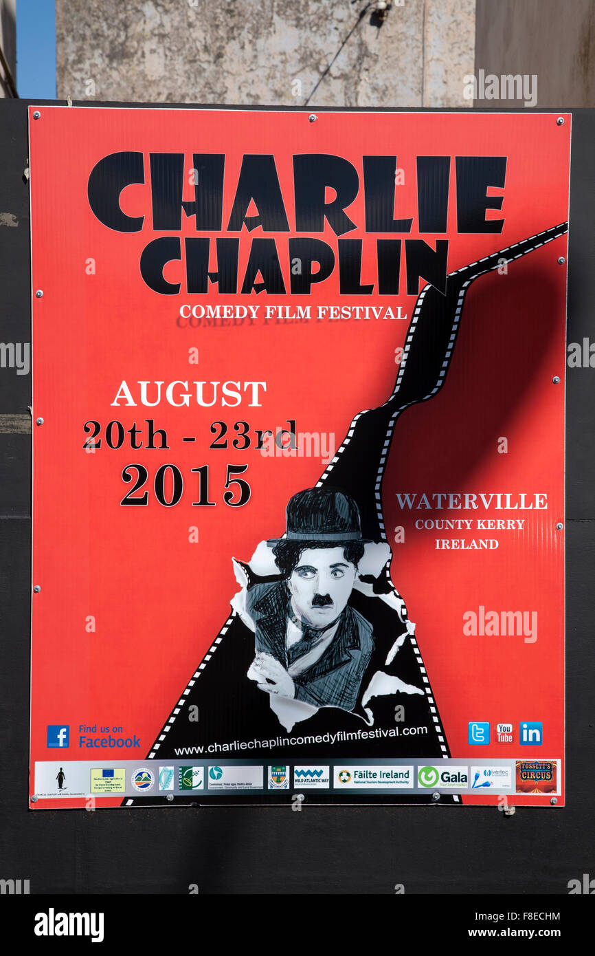 Charlie Chaplin Comedy Festival Plakat, Waterville, County Kerry, Irland Stockfoto