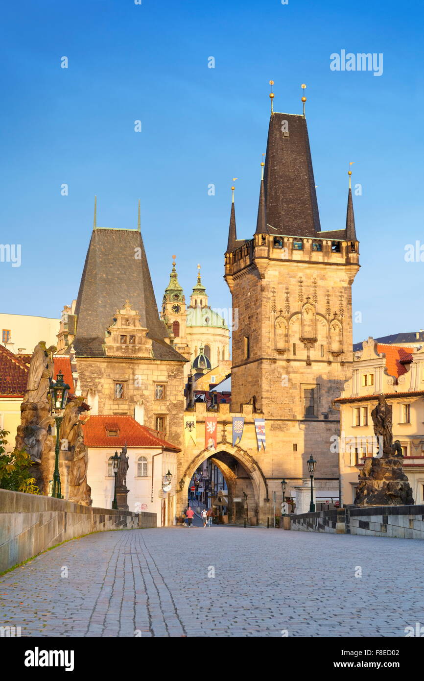 Charles Bridge-Blick in Richtung Mala Strana, Prag, Tschechische Republik, Europa Stockfoto