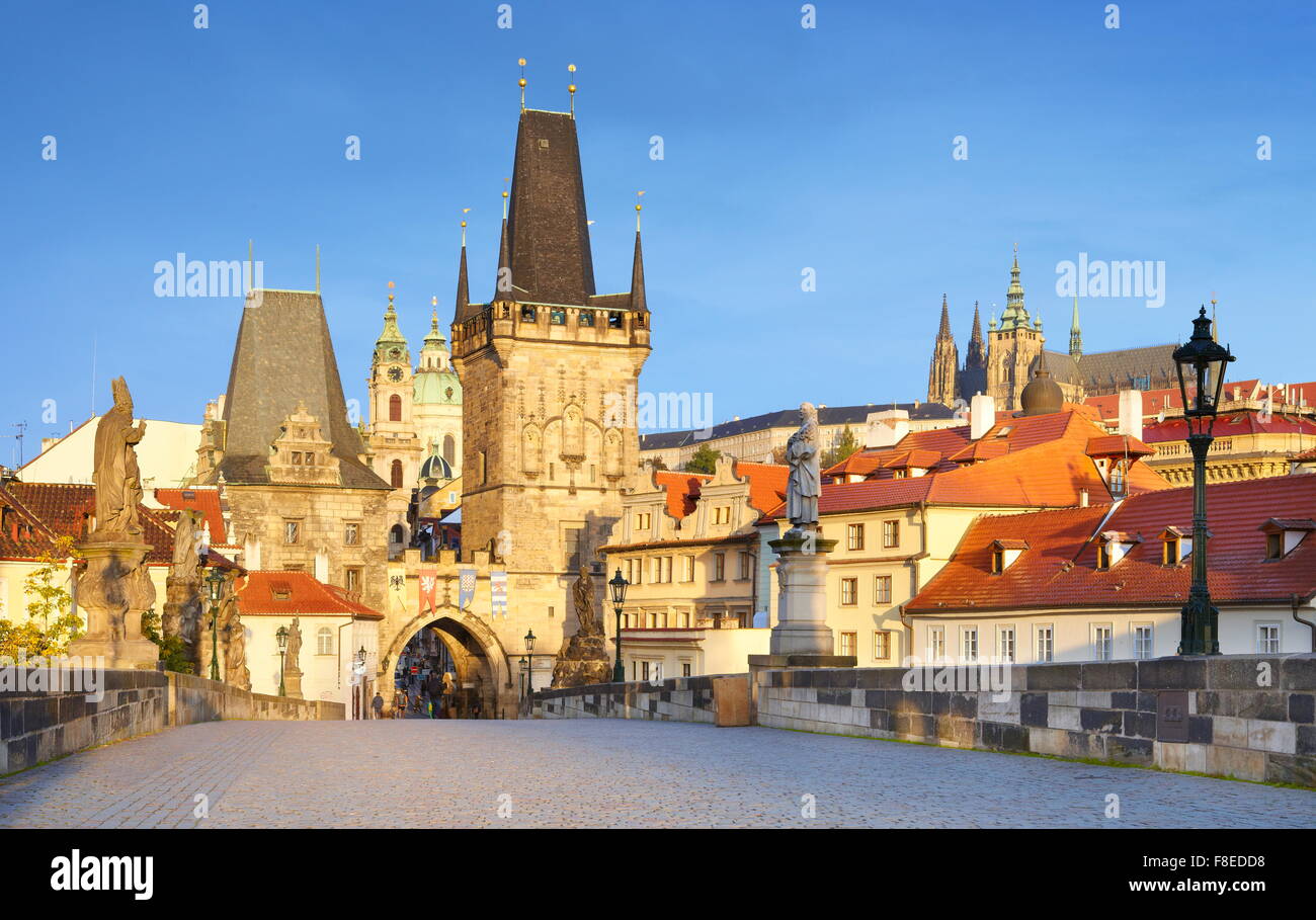 Prager Altstadt, Karlsbrücke, Blick Richtung Mala Strana, Tschechische Republik, UNESCO Stockfoto