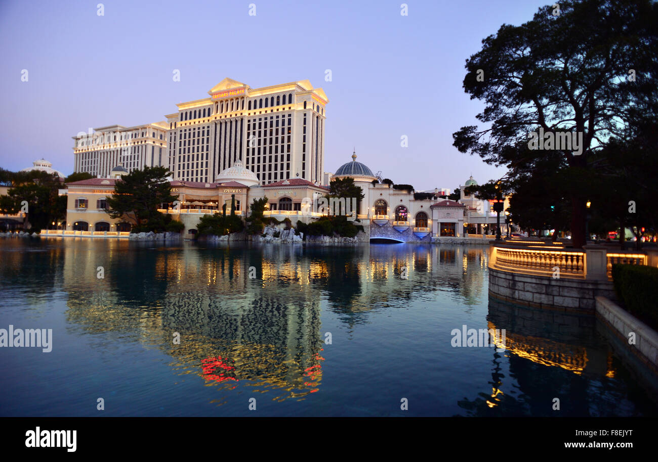 Caesars Palace Hotel Blick auf die Bellagio Lake Las Vegas, Nevada Stockfoto
