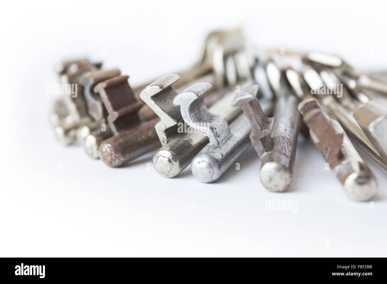 Reihe von Schlüssel-Makro auf weißem Hintergrund Stockfoto