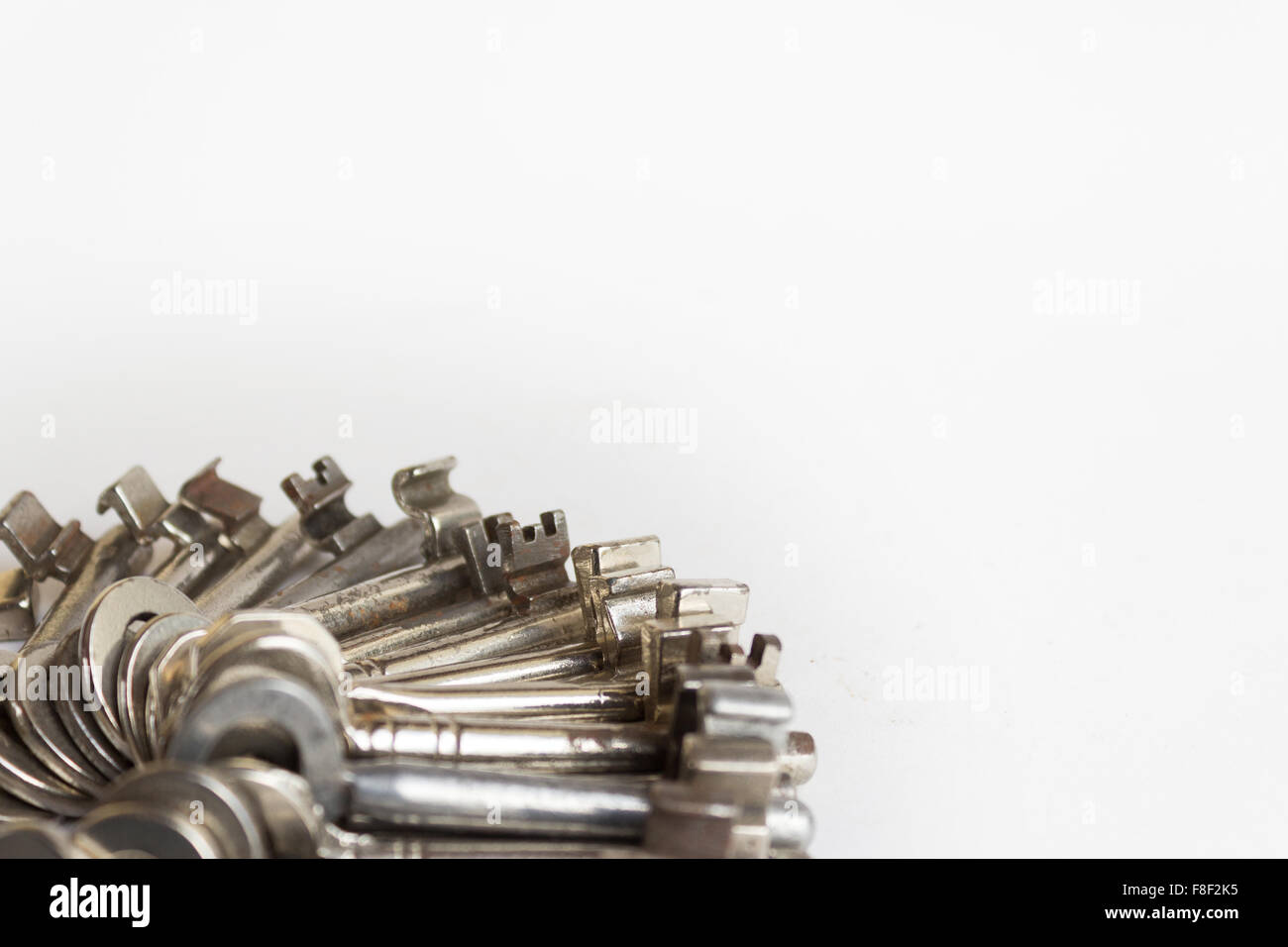 Reihe von Schlüssel-Makro auf weißem Hintergrund Stockfoto