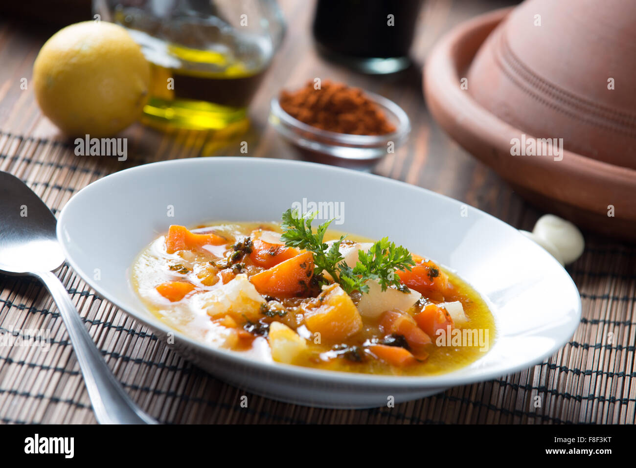 Marokkanische Kürbissuppe Stockfoto