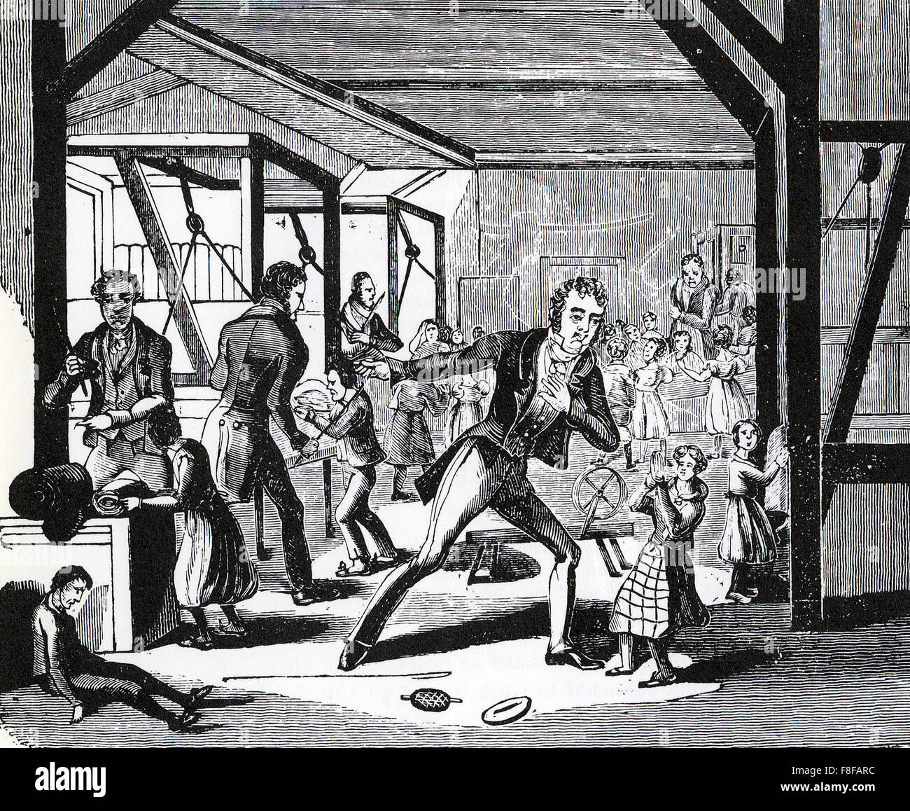 Kinderarbeit in einer englischen Weberei um 1810 Stockfoto