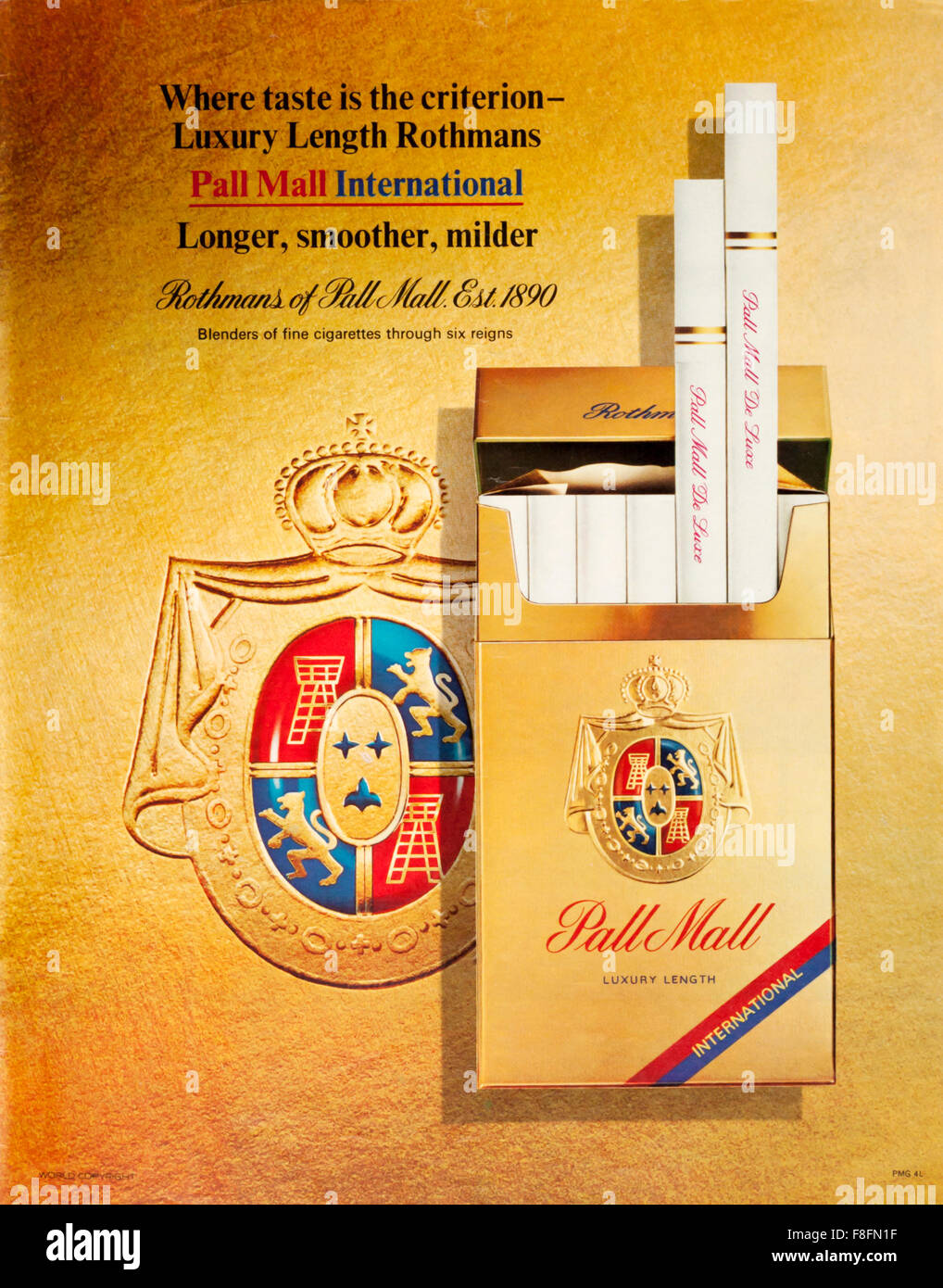 1970er Jahre Magazin Werbung Werbung Rothmans International Pall Mall Zigaretten. Stockfoto