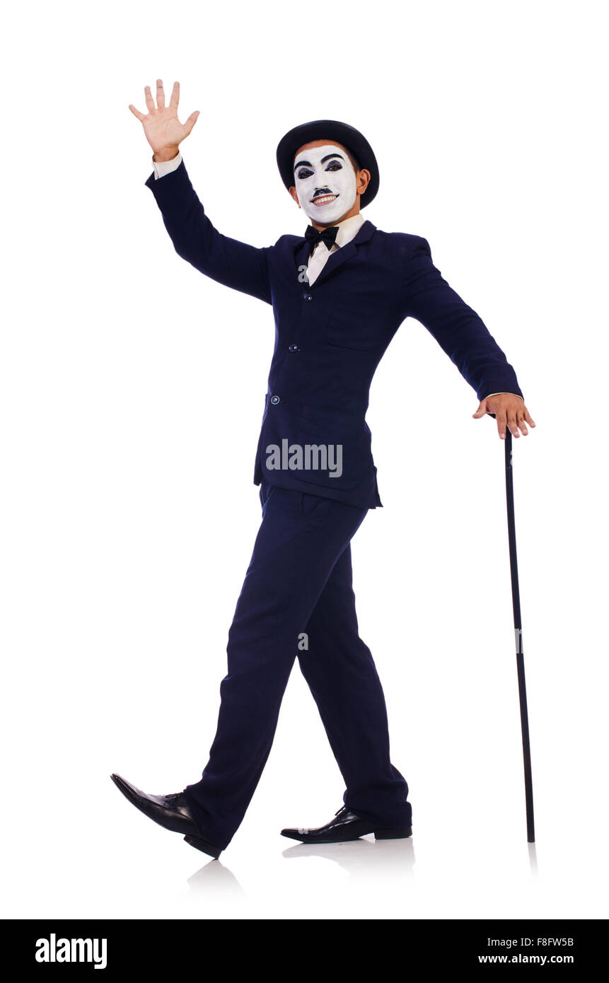 Personifizierung von Charlie Chaplin auf weiß Stockfoto