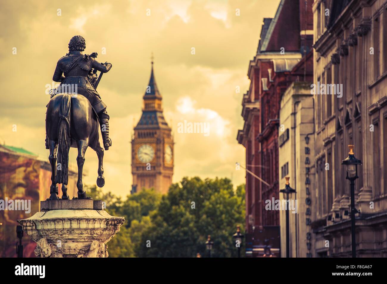 London-Charles ich Statue. Reiterstatue von Charles, den ich, Charing Cross, London, Vereinigtes Königreich. London-Symbole. Stockfoto