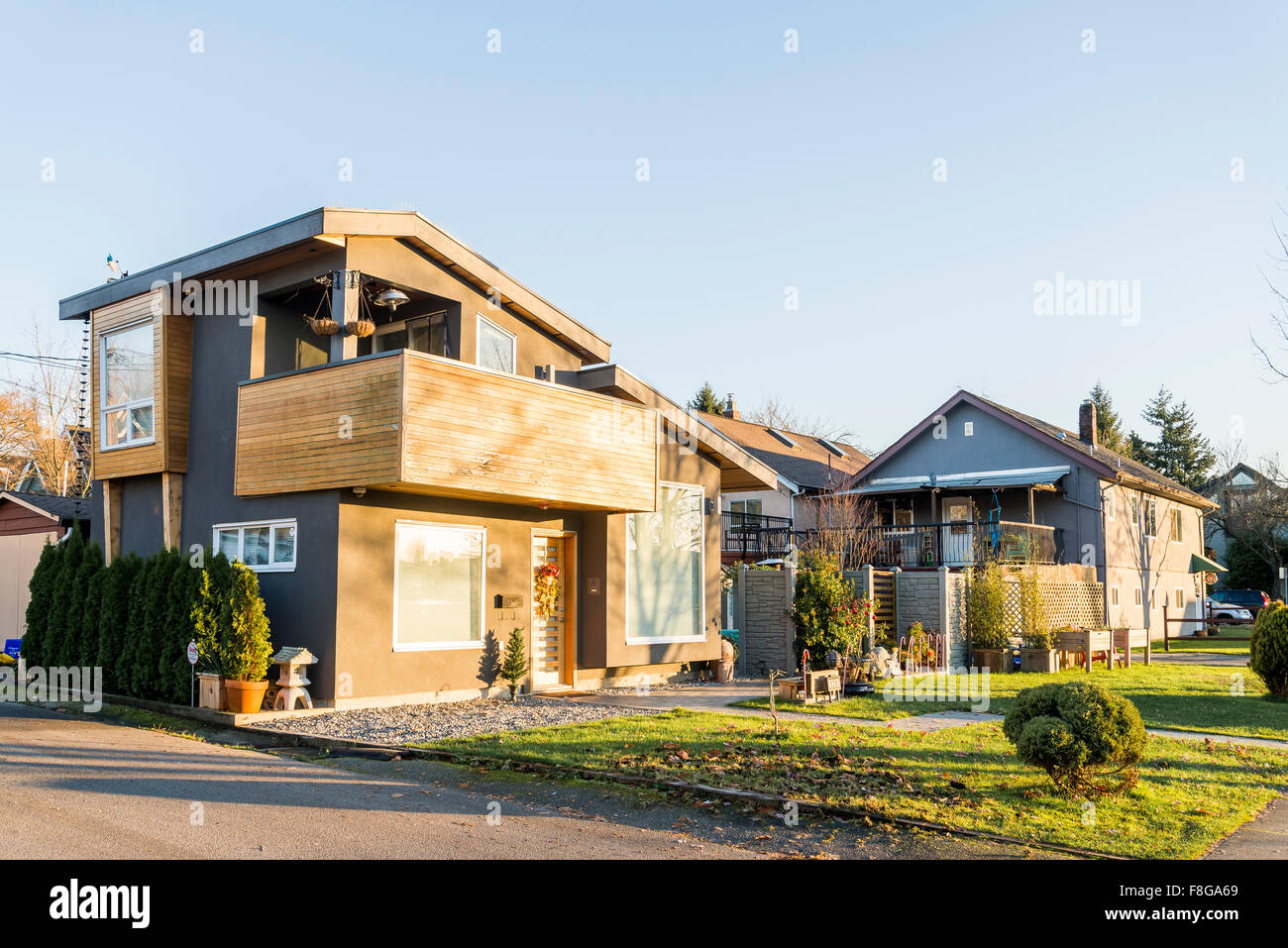 Ein Spur-Haus, oft verwendet als Mietobjekt, Vancouver, Britisch-Kolumbien, Kanada Stockfoto